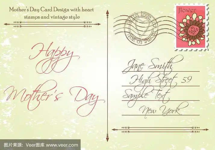 复古风格的母亲节卡片背面