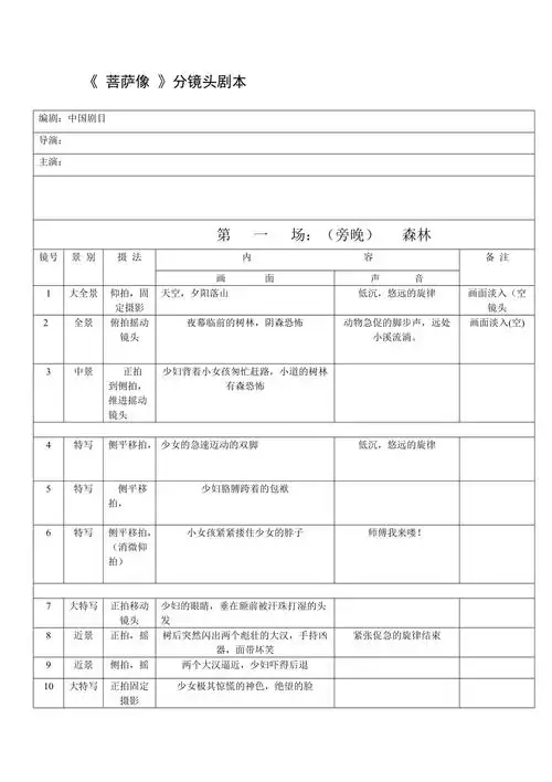 分镜头脚本表格示例2页