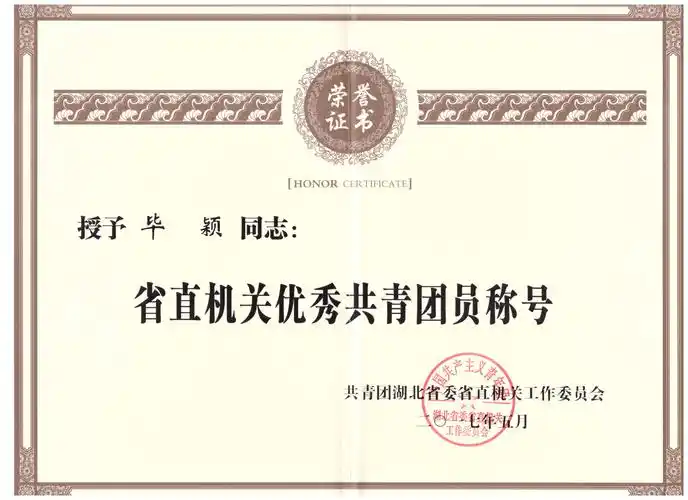 省直机关优秀共青团员称号(毕颖,共青团湖北省委省直机关工作委员会