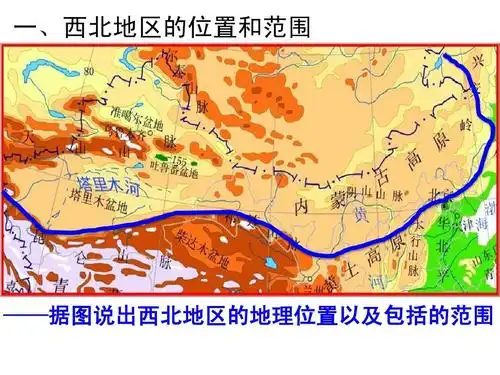 一,西北地区的位置和范围 ——据图说出西北地区的地理位置以及包括的