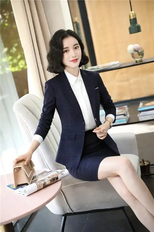 2019新款西装正装女装套装秋冬格子职业装工作服女时尚气质ol西服