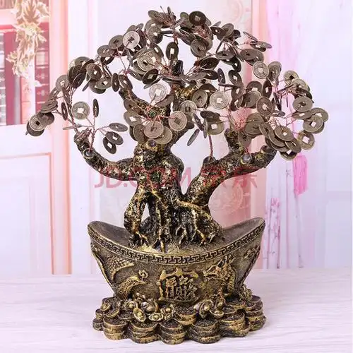 铜钱树钱串发财树摇钱树钱袋聚宝树风水摆件风水