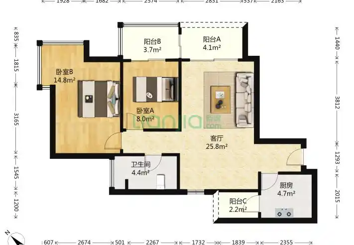 深圳新华城2室1厅1卫78平米户型图