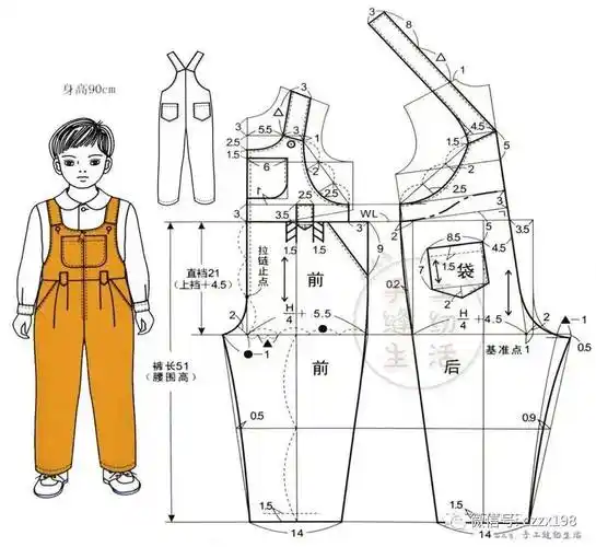 6款童装背带裤/连体裤制版纸样裁剪图_儿童_女装_部分