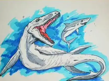 简笔画沧龙#简笔画#爬行动物#恐龙#画画 #绘画过程#亲子 #沧龙 #霸王