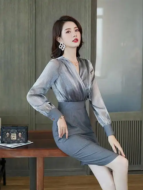 连衣裙女秋冬新款轻奢名媛气质性感包臀裙长袖修身显瘦职业ol女装