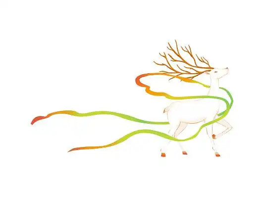 彩色手绘国潮古风神鹿七色鹿元素png素材