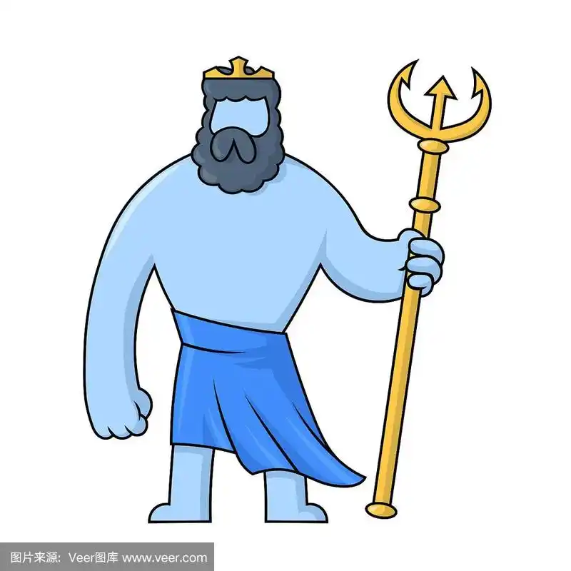 波塞冬,古希腊的海神,手持三叉戟神话.平面向量插图.