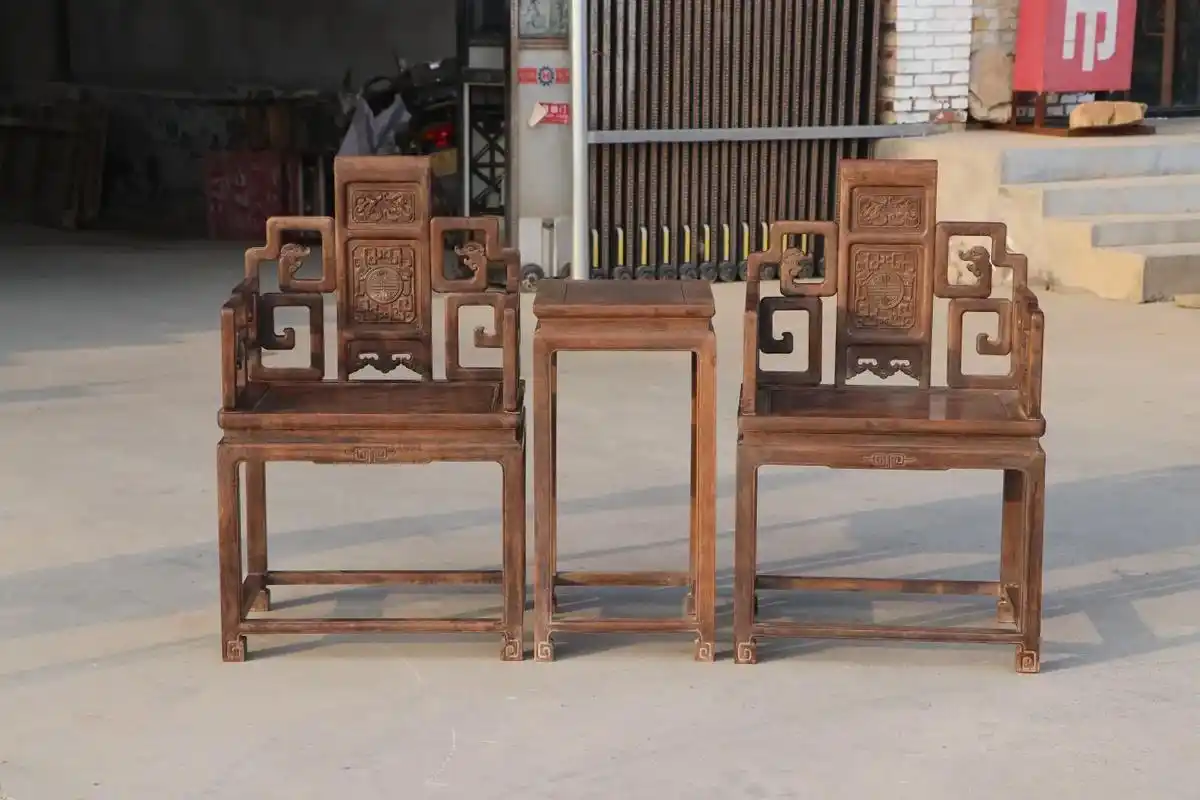 清代紫檀木太师椅三件套完整无缺包浆浓厚品相如图#老家具老物件 - 抖