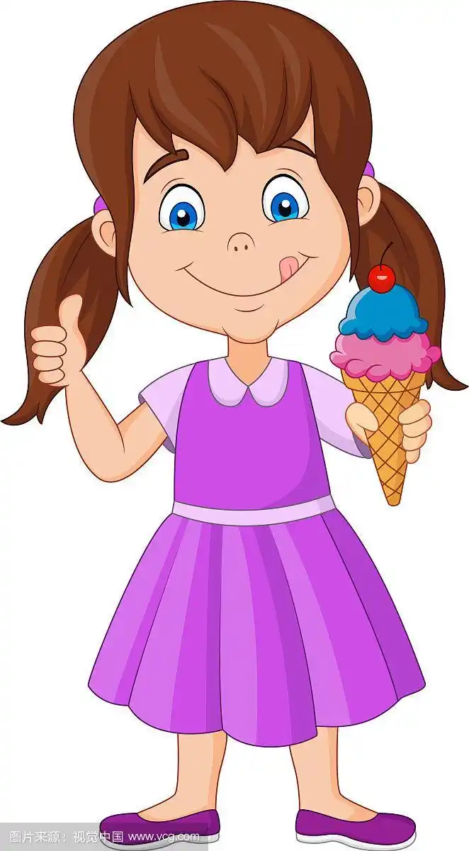 卡通小女孩拿着冰淇淋