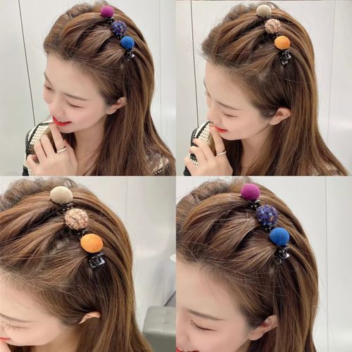 小香风毛毛球编发侧边发夹鸭嘴夹网红新款秋冬刘海编发神器发卡子