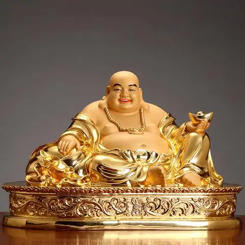 秦歌家居旗舰店的优惠券大全—秦歌弥勒佛摆件铜贴金笑佛像大肚弥勒佛