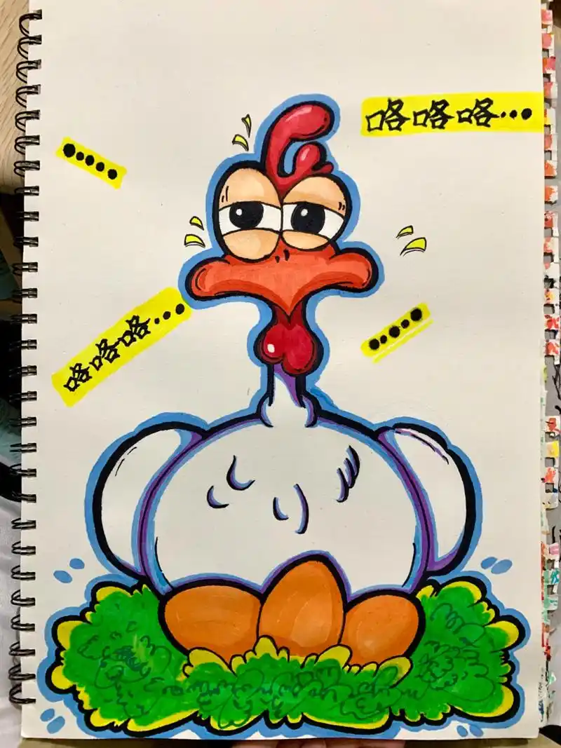 卡通简笔画(教程附步骤图) 下蛋的鸡临摹 鸡蛋建议还是用马克笔25号色