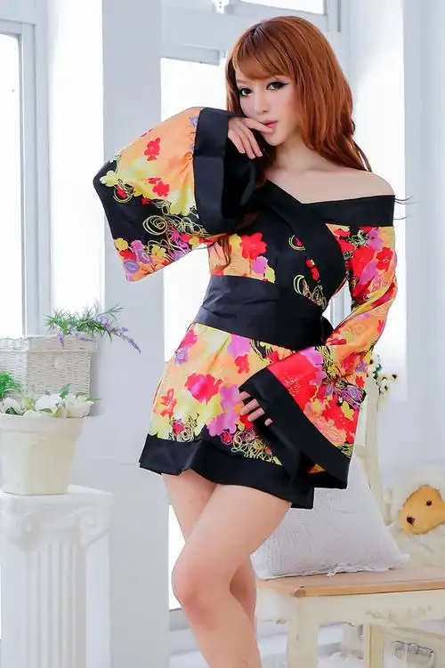 【欧美性感情趣内衣多色印花透视和服 大码睡衣睡袍夜店表演8113】价