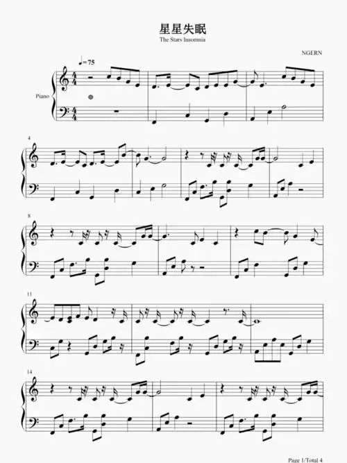 星星失眠钢琴谱