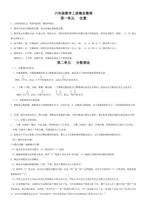 六年级上册数学知识点概念归纳与整理人教版