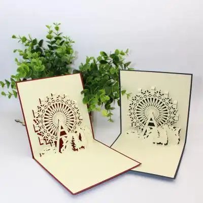 创意3d立体贺卡剪纸雕刻折纸镂空加工摩天轮生日节日旅游纪念摆件