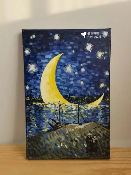 丙烯画图解星空下的梵高