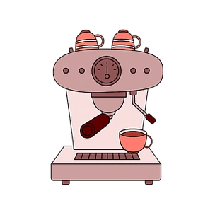 手绘印花插画牛奶咖啡杯子素材咖啡飞溅效果插画素材黄色咖啡机咖啡