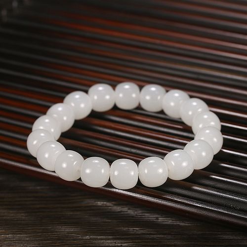 (羊脂玉)脂白细腻老型珠手串润玉缘新疆和田玉白玉手链35g