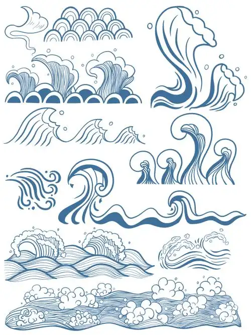 手绘水浪水波纹矢量浪花