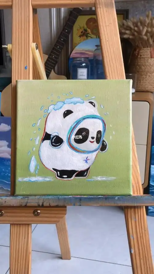 丙烯画抖雪冰墩墩绘画视频过程