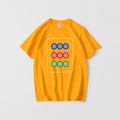 麻将一饼二饼三饼九饼t恤短袖港风男女圆领大码宽松夏季情侣装棉