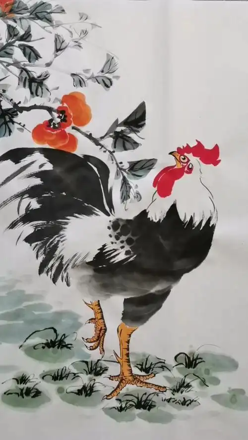 王兴民国画公鸡:万事大吉,水墨写意,墨韵十足,威武霸气,活灵活现!