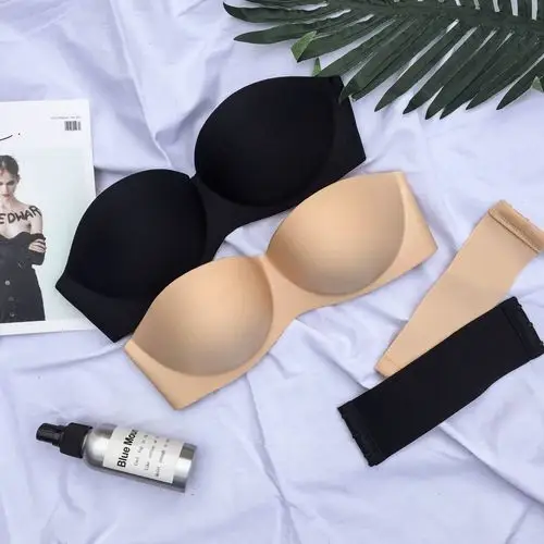 实拍 无肩带文胸隐形婚纱内衣聚拢防滑上托无钢圈一片式内衣3010