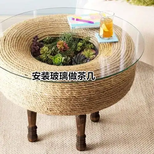 轮胎,中间挖空放院里,铺层薄膜当鱼池,也就几块钱成本|花架|凳子|茶几