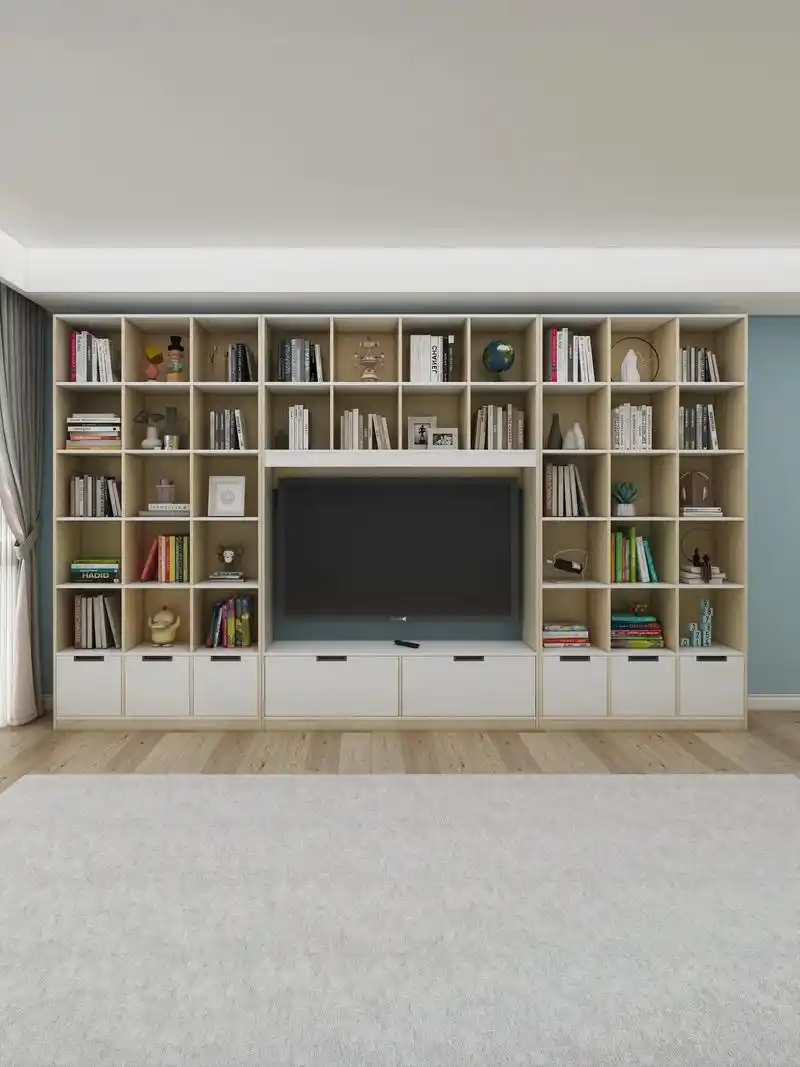 客厅书柜背景墙一体效果图 - 抖音