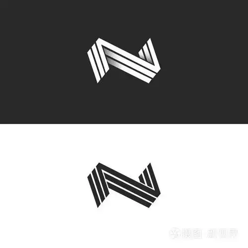 三 nnn 标志, 等距线几何形状黑色和白色时髦会徽, 身份 3d 排版设计