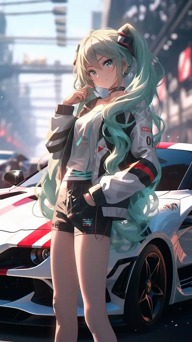 二次元小姐姐:初音未来与跑车,大家喜欢吗 #二次元 #初音未来#miku