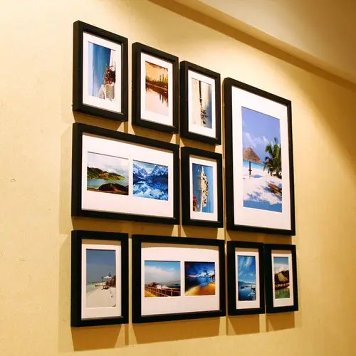 供应手工长方形10相框组合 照片墙背景墙实木相框组合 创意墙饰
