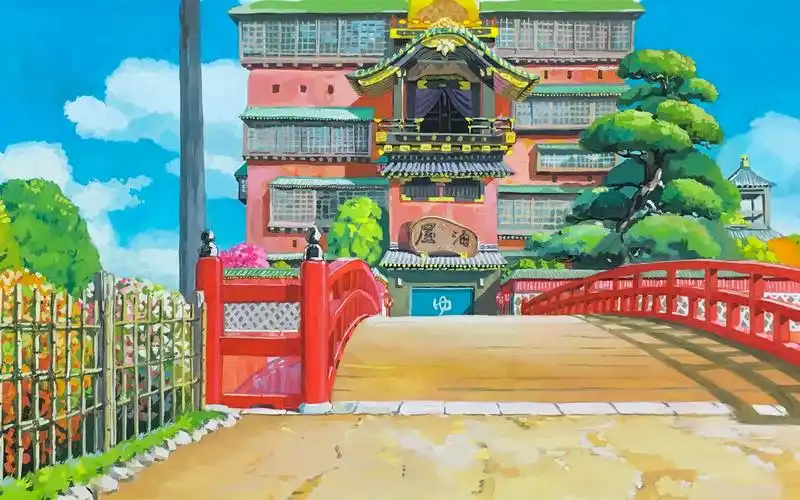 场景还原不透明水彩千与千寻汤屋
