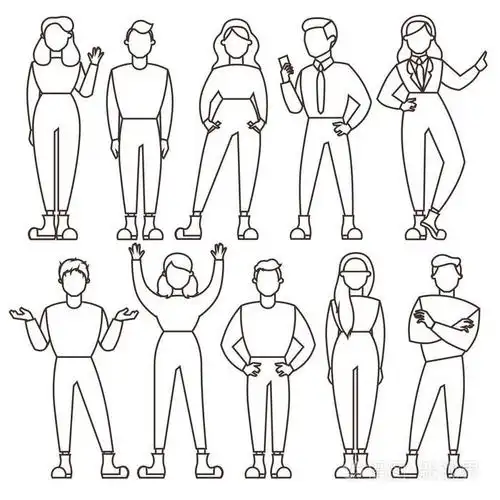 插画 一套线性隔离的剪影的人.矢量插图.eps