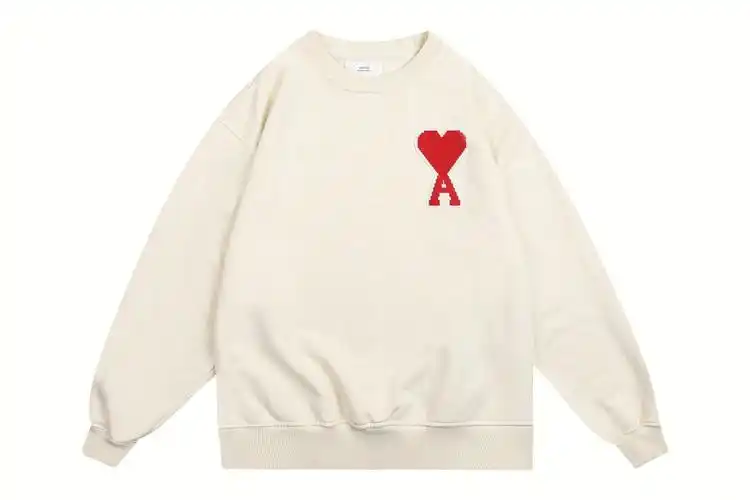 ami圆领卫衣法国小众品牌爱心logo印花红色爱心毛巾绣男女同款宽松