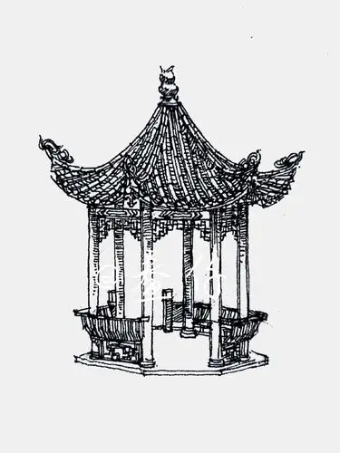 凉亭钢笔画速写