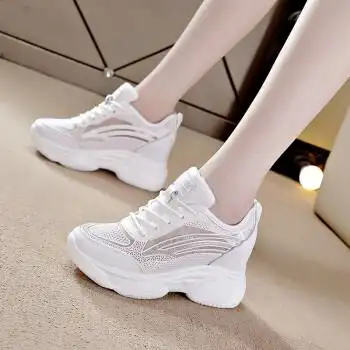 夏天穿的女士内增高波鞋增高鞋女10cm网面夏季薄款网鞋女透气白色轻便