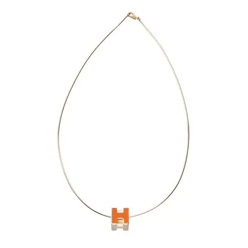hermes(爱马仕)橘色珐琅立体h金色项链