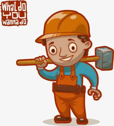 关键词 : 工人,橙色,卡通工人,锤子