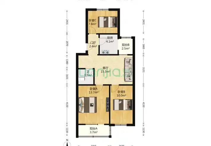 团结湖北头条3室1厅1卫60平米装修案例-团结湖北头条-一起装修网