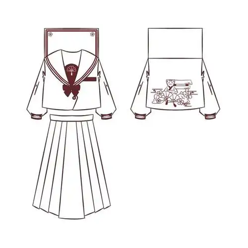 【神北jk】原创 狸猫社 正统jk制服裙长款不良少女刺绣水手服套装