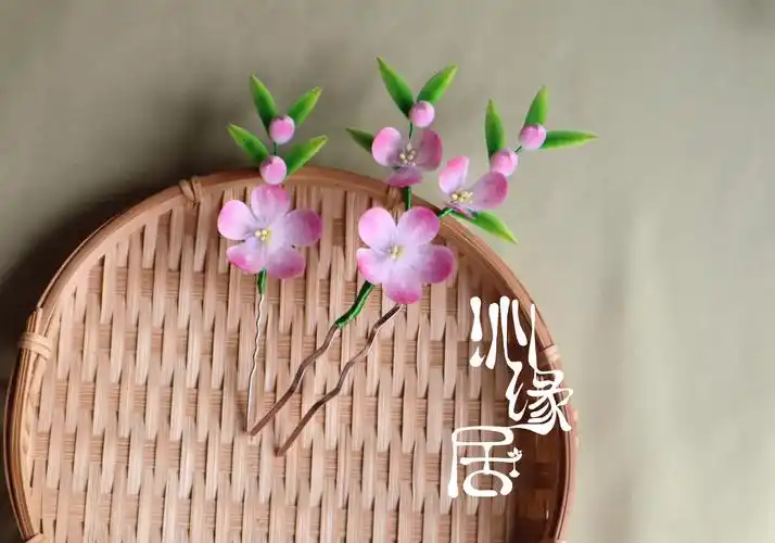 绒花桃花夹竹桃原创蚕丝非遗传统汉服配饰发簪其他特色工艺品