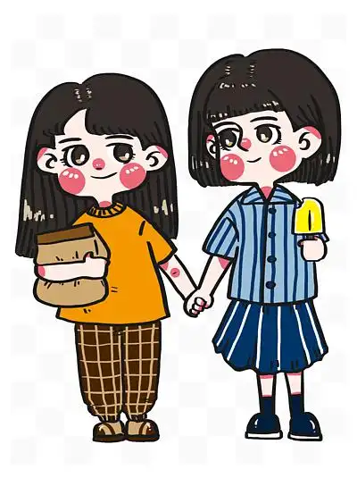 女生节 i>好 /i>朋友闺蜜一起出门逛街买东西卡通手绘人物