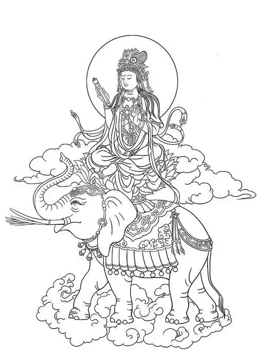 中国白描人物文殊菩萨佛像图片,主题为白描,可用作文殊菩萨,佛像,工笔