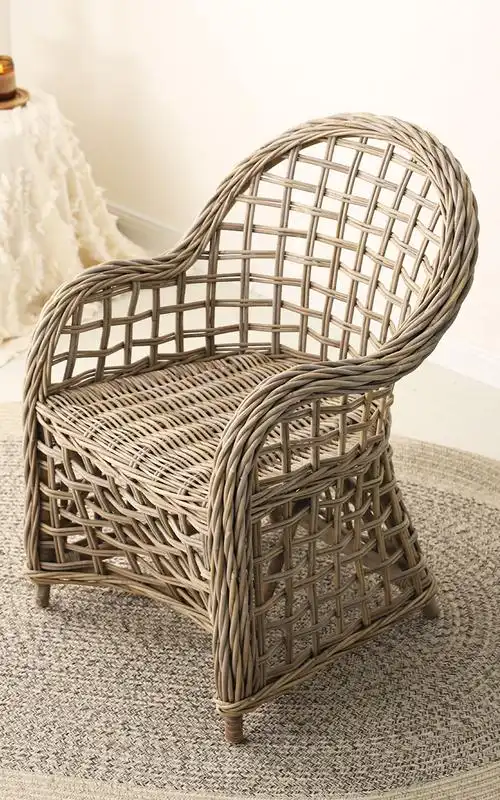 印尼进口藤编单人靠背椅设计师休闲罗马藤椅日式简约藤艺椅子藤编沙发