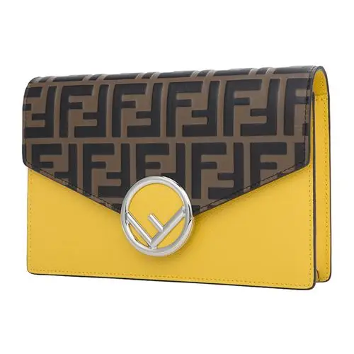 fendi芬迪金属logo装饰牛皮棕黄色女士包袋单肩斜跨链条包官方