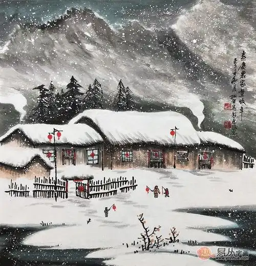 雪景国画贺绍杰山水画小品喜庆农家丰收年