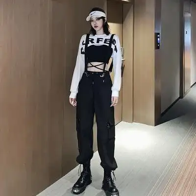 三件套爵士舞运动裤装女孩穿搭洋气hiphop嘻哈街舞甜辣上衣民族服装